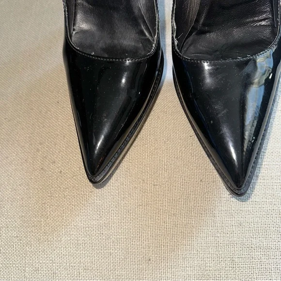Prada Patent Leather Black Ankle Strap Heels Shoes Pumps 7